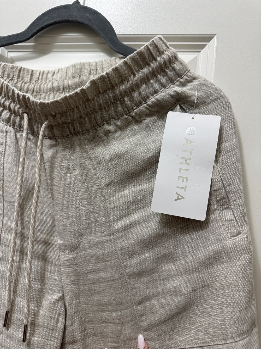 Athleta Natural Light (tan) Gray Retreat Linen Drawstring Wide-Leg Pants